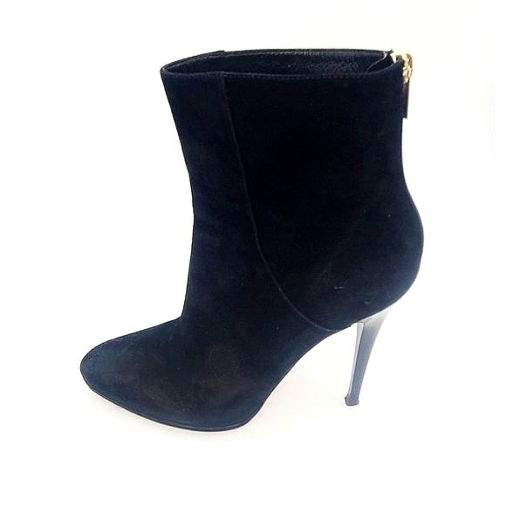 JIMMY CHOO Ankle Boots Black Suede Booties Chic Stiletto Heels Size 39.5